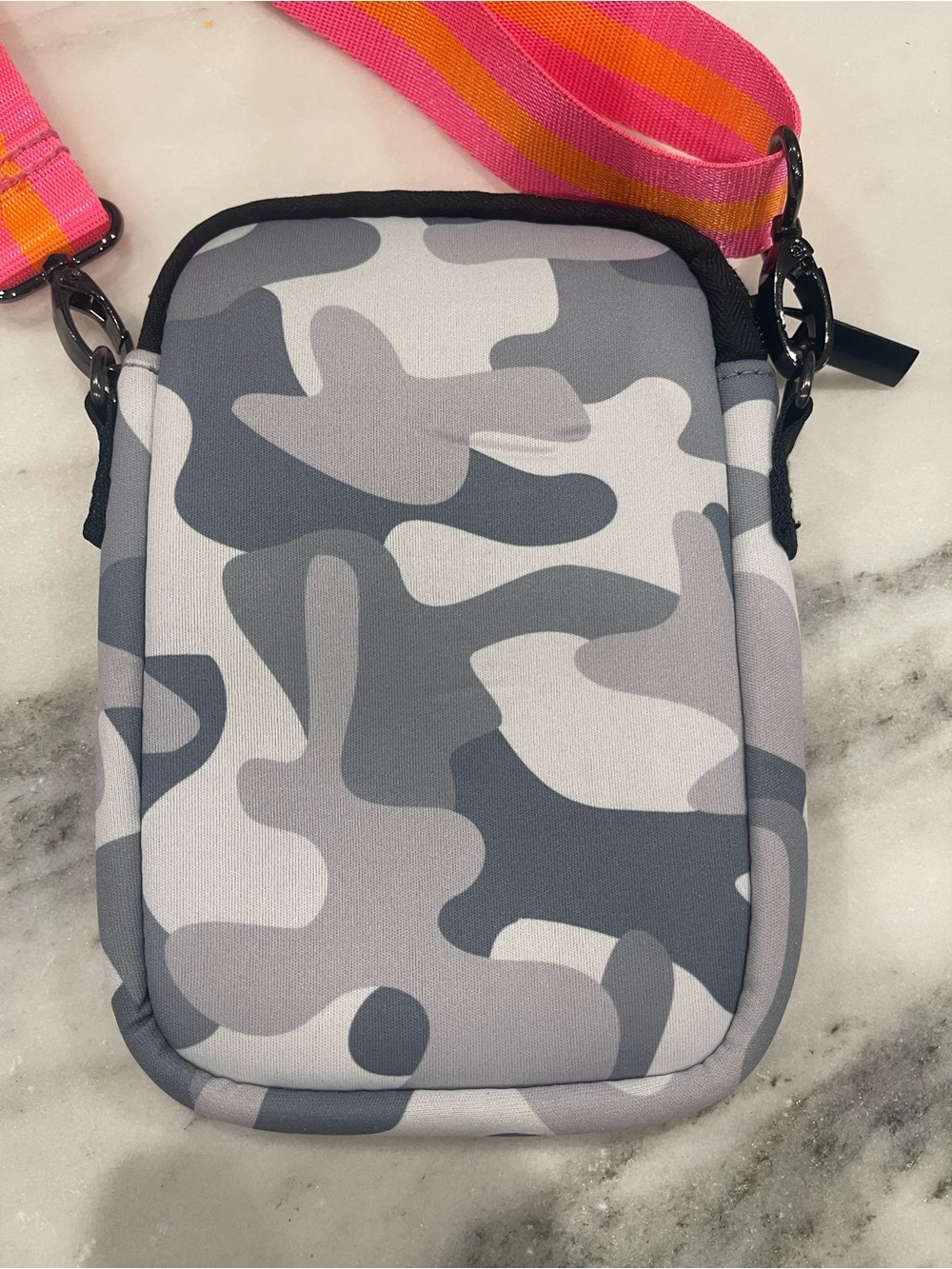 Haute Shore Gray Camo Crossbody Pouch with Pink Accent - Picture 5 of 10